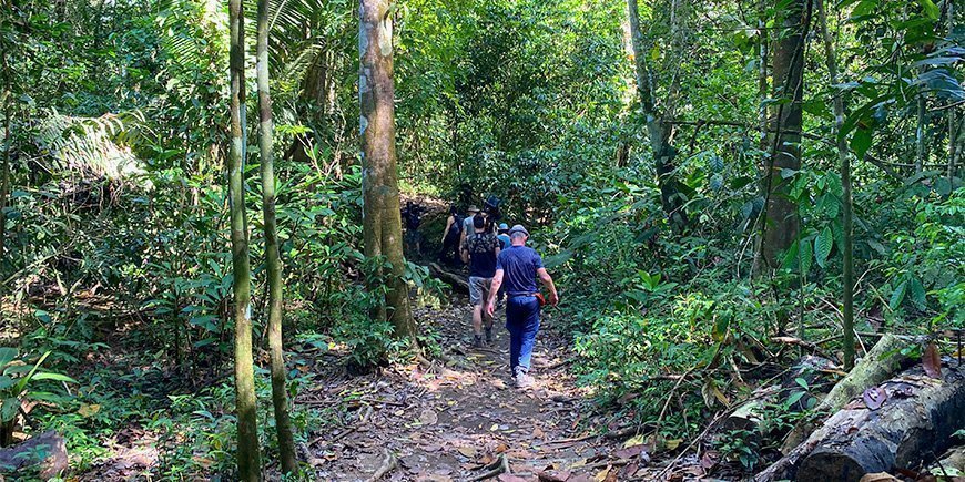 En gruppe mennesker på fottur i Corcovado nasjonalpark i Costa Rica