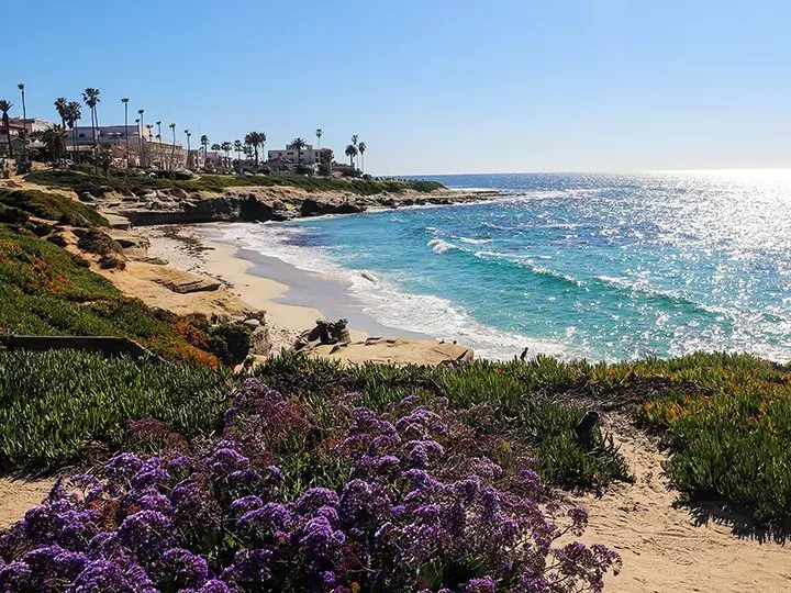Sol over stranden i San Diego